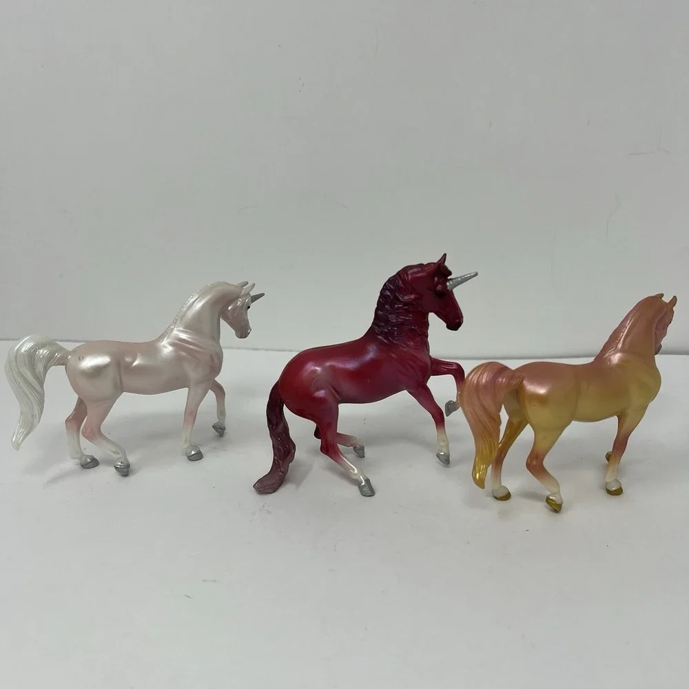 Breyer Reeves Unicorn Horse Crazy Surprise Red Gold White Girl Rider Figure set